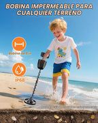 Detector de metales para niños, fácil de usar, divertida pantalla LCD, detector de metales ligero y ajustable para niños, bobina impermeable de 8 pulgadas, caza en la playa/patio trasero, regalos para niños de 8 a 12 años (kit recargable)
