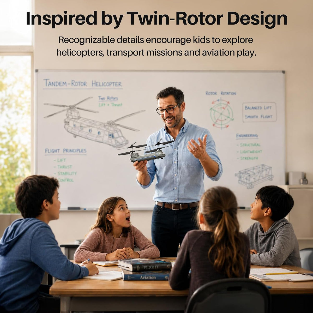 Geyiie Helicóptero RC con rotor en tándem con controles de una sola tecla