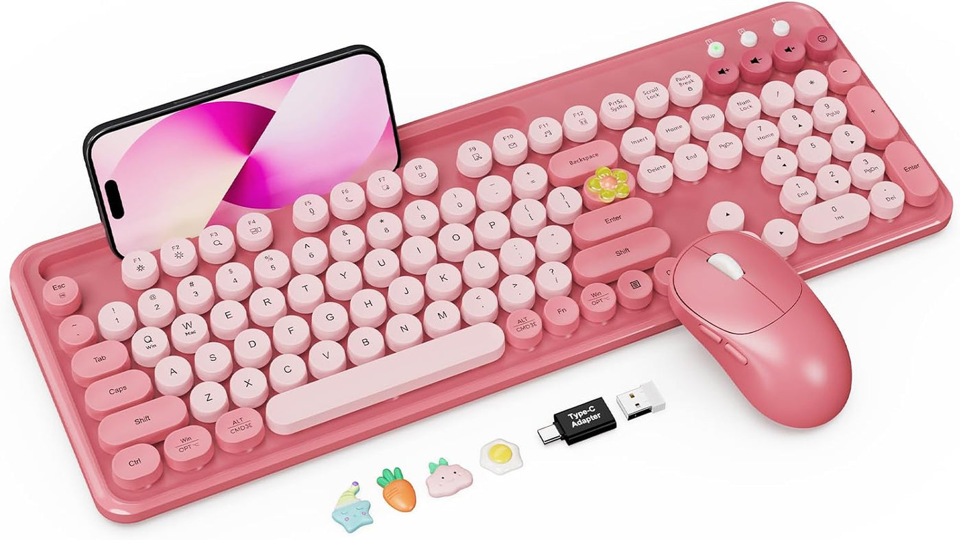 Combo de teclado y mouse inalámbricos con soporte para teléfono\/ta...