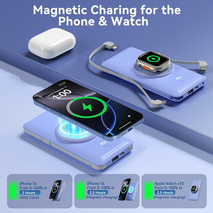 Cargador portátil magnético de 10000 mAh para iWatch y iPhone, 22,5...