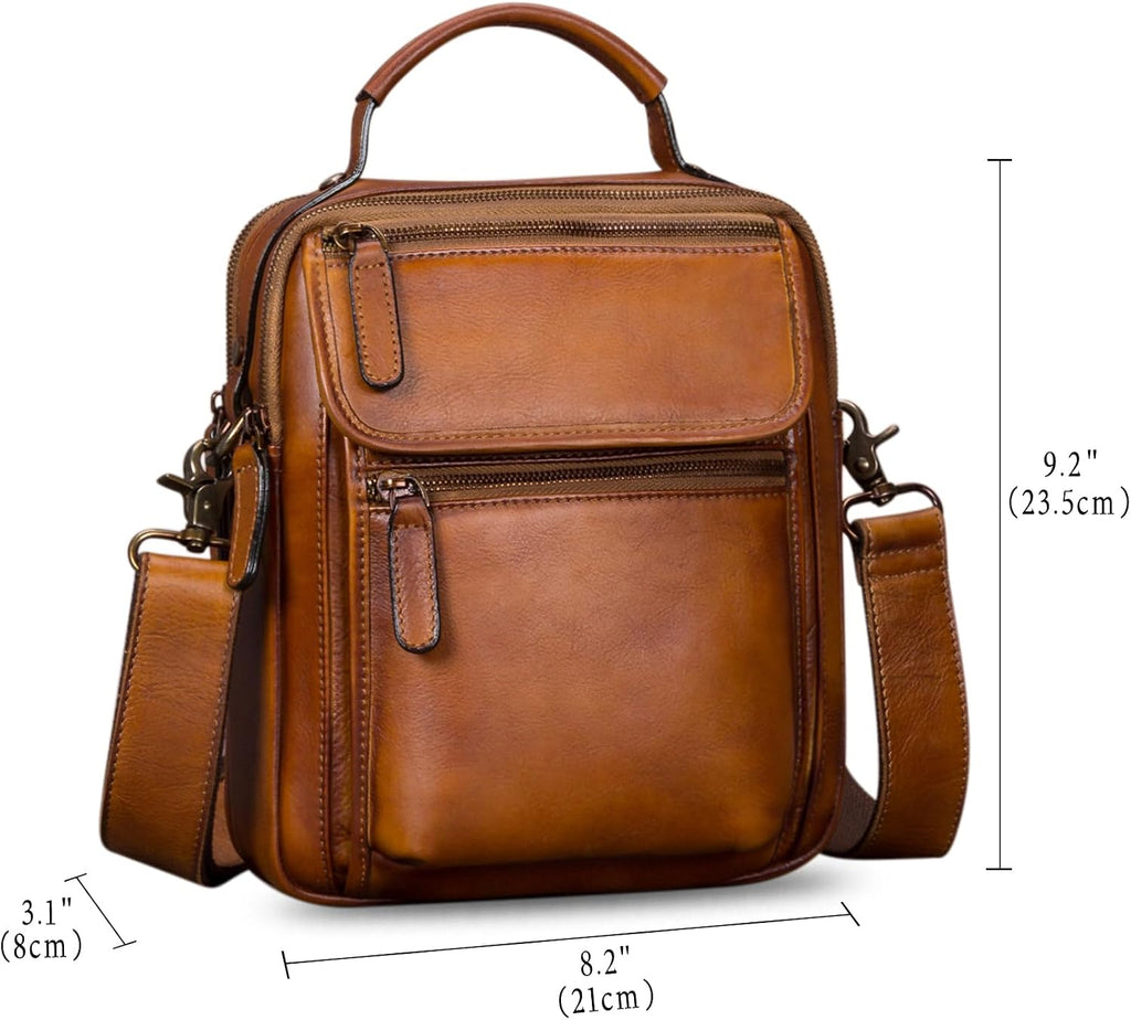 IVTG Bolso de mensajero de cuero genuino para hombre, bolso bandolera bandolera para trabajo, negocios