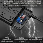 Regleta protectora de sobretensiones de 18 tomacorrientes – Cable de extensión de enchufe plano de 15 pies resistente con 18 tomas amplias y 4 puertos USB, 2100 julios, negro, certificación ETL
