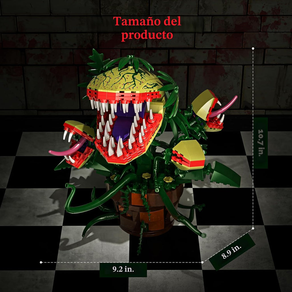 Audrey II - Juego de 2 bloques de construcción botánicos de plantas de piraña compatibles con Lego, kit de juguetes de terror, decoración de tienda de flores, decoración y regalo para fanáticos de las