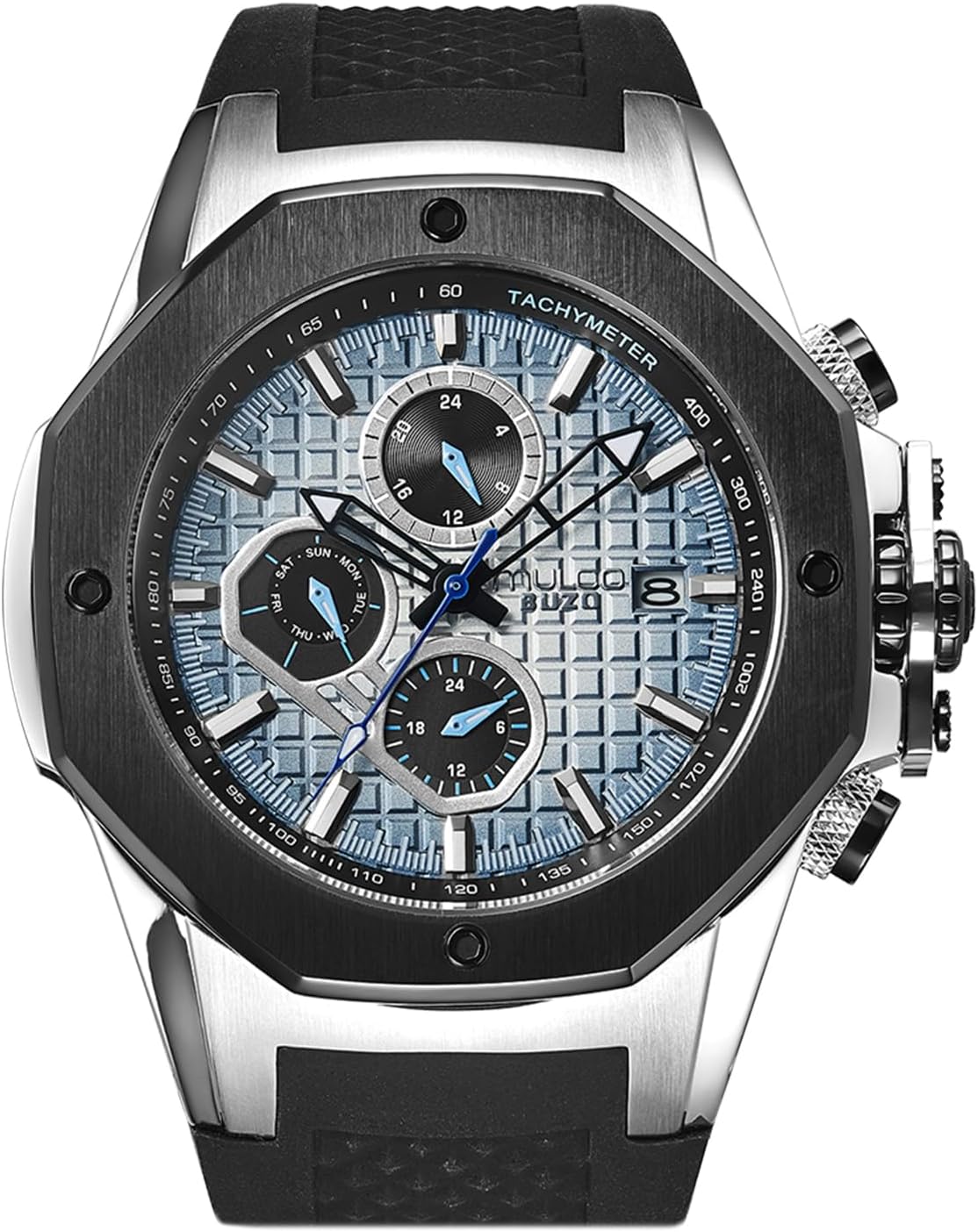 MULCO Buzo Tentacles Reloj para hombre – Caja de acero inoxidable con correa de silicona para muñeca, movimiento multifuncional de cuarzo, pantalla analógica de cara grande, resistente al agua 328.1