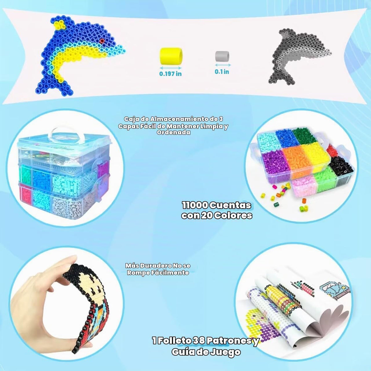 Kit de 11000 cuentas fusibles, 20 colores de 0.197 in, juego de manualidades con caja de almacenamiento, tablero de clavijas, papel de planchar y accesorios, kits de manualidades para niños a partir de 5 años, Navidad, cumpleaños, manualidades, regalo