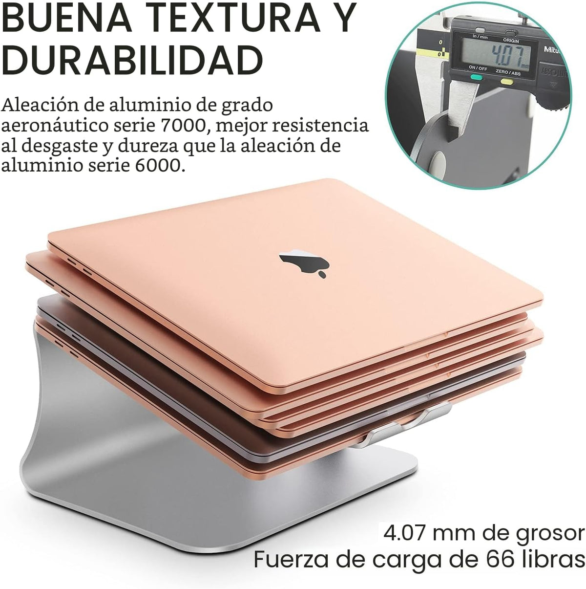 Soporte para portátil de aluminio con ventilación térmica, elevador para MacBook Air/Pro, Dell, HP, Lenovo, Microsoft Surface, Samsung de 11 a 16 pulgadas (color plateado espacial)