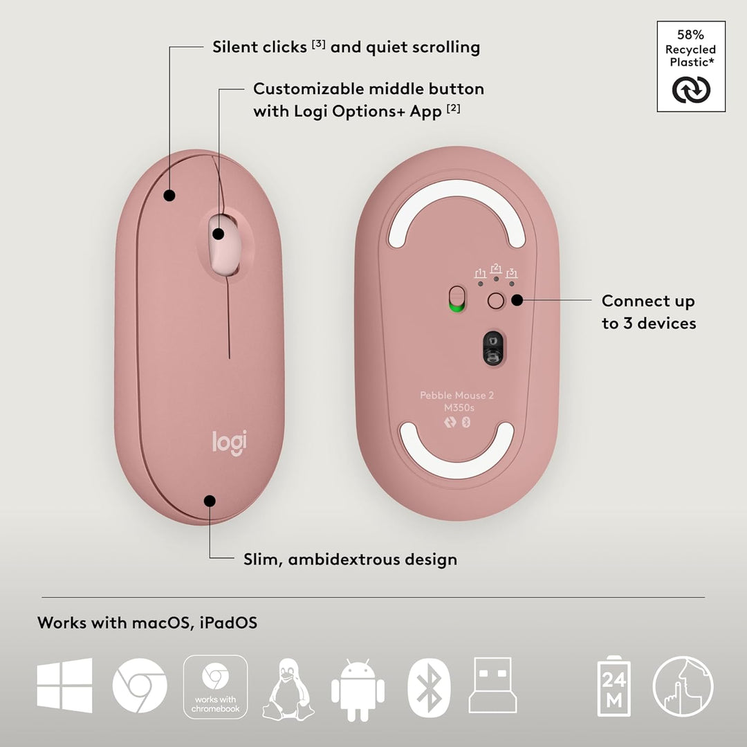Logitech Pebble 2 Combo, teclado y mouse inalámbricos, silencioso y...
