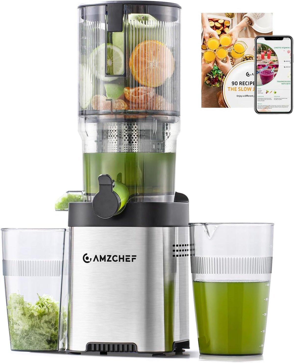 AMZCHEF Exprimidor de prensa en frío, Juicer lento de autoalimentación de