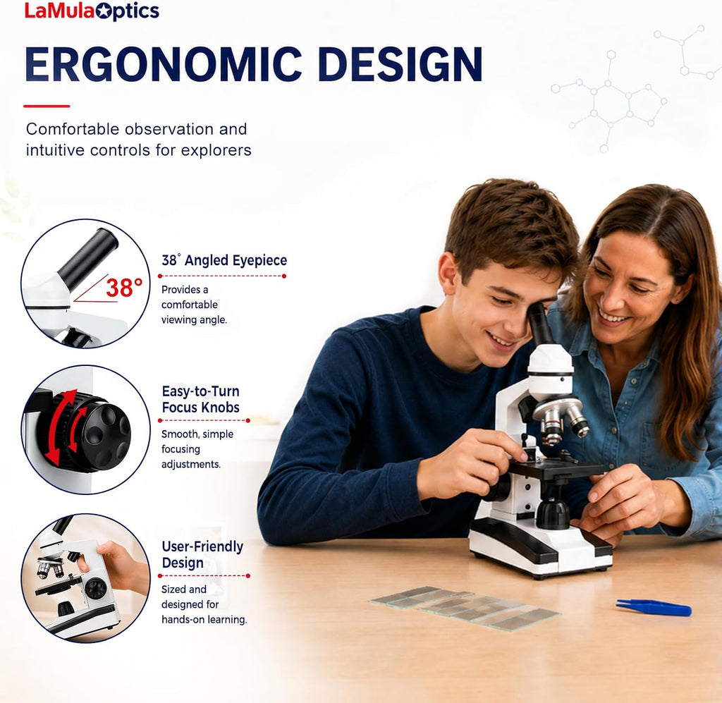 Microscopios 40X-2000X para estudiantes adultos, kit completo de microscopio con diapositivas y adaptador de teléfono