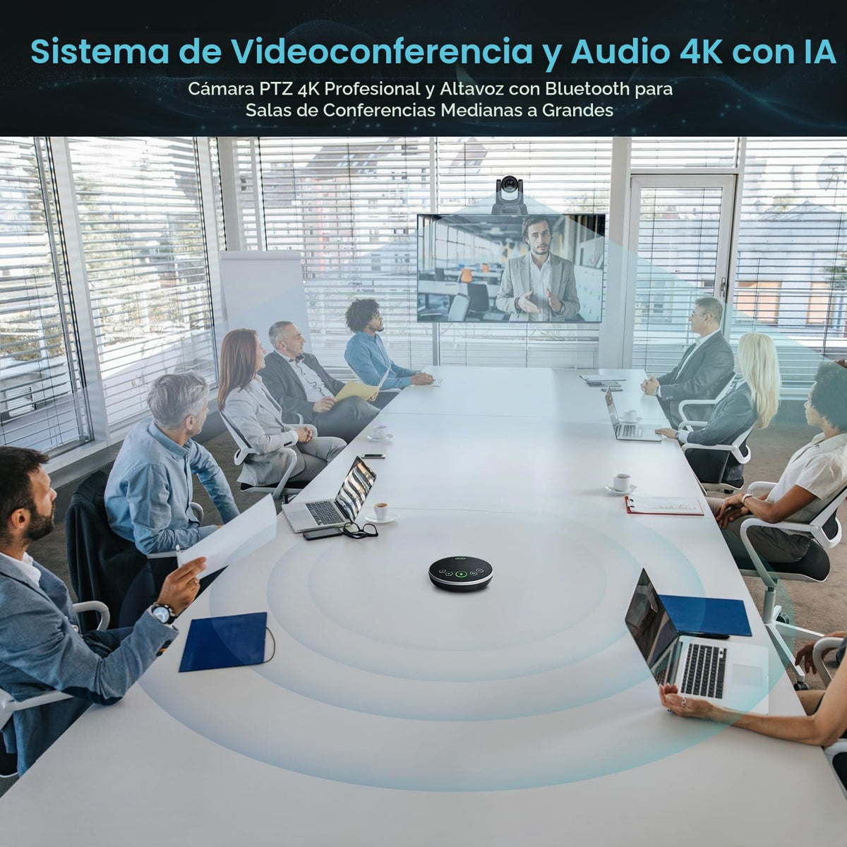 TONGVEO Sistema de cámara de conferencia PTZ de seguimiento automático 4K AI con altavoz Bluetooth y micrófono, zoom óptico 20X, cámara de potencia PoE USB 3.0 HDMI LAN para adoración de la iglesia, reuniones, transmisión