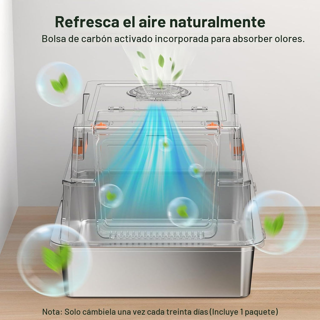 AIPERRO Caja de arena para gato de acero inoxidable cerrada extra grande con tapa - XXXL