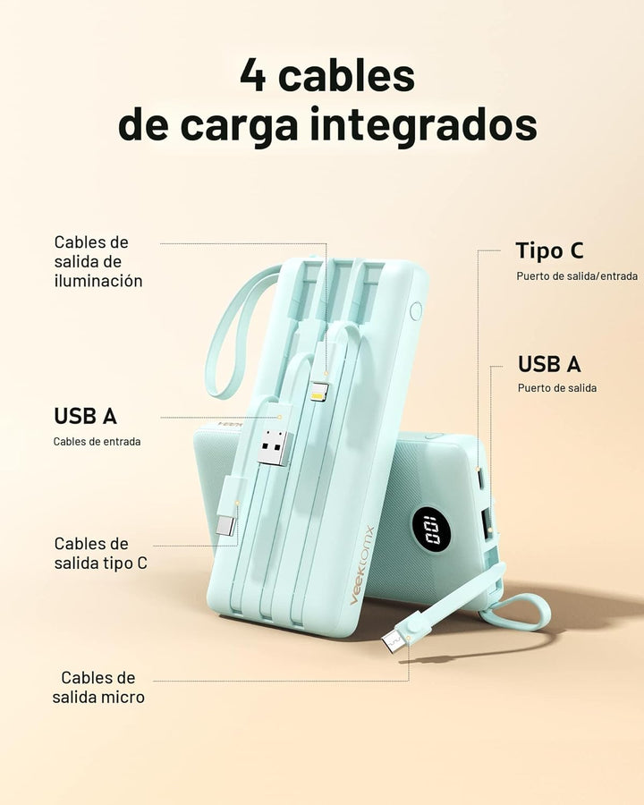 VEEKTOMX Cargador portátil con cables integrados, banco de energía...