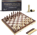 Juego de ajedrez magnético y damas, tablero de madera plegable de 15 x 15