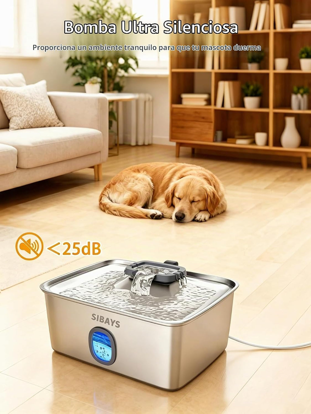 SIBAYS Fuente de agua grande para perros de 4 galones/15L, fuente de acero inoxidable para mascotas con ventana de agua y luz LED, dispensador automático ultra silencioso para perros grandes y múltiples mascotas, fácil de limpiar FS76