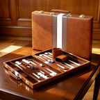 ARUOHHA Juegos clásicos de backgammon para adultos, funda de cuero de lujo, interior de fieltro, juego de backgammon portátil y de viaje, popular juego de mesa, marrón (15 pulgadas)
