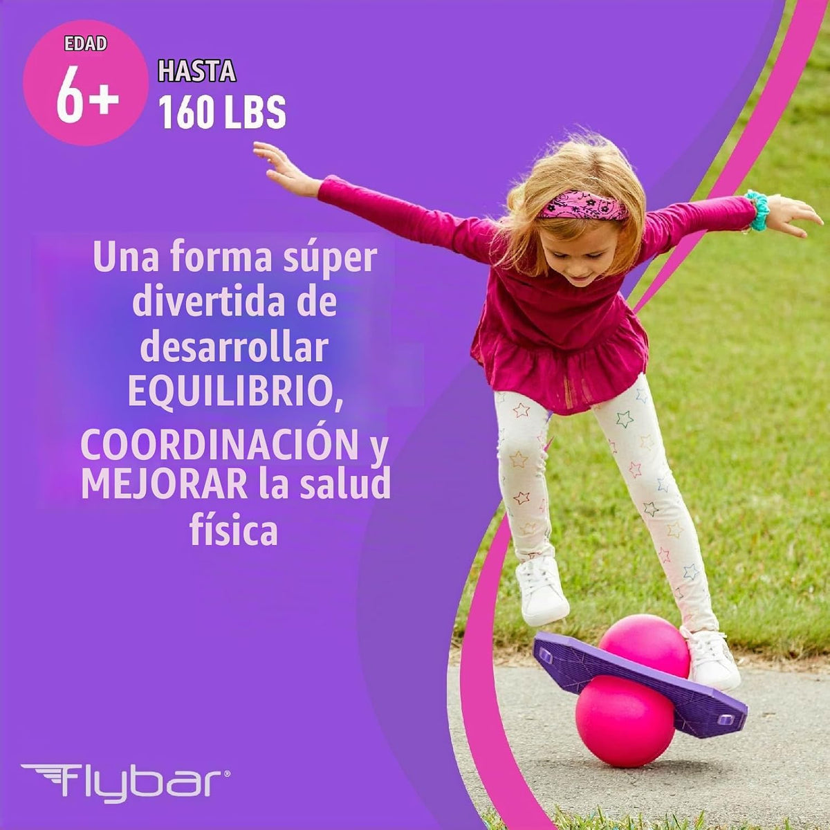 Flybar Pogo - Pelota de truco para niños, tabla de rebote de equilibrio con cubierta antideslizante, bomba incluida, juguetes para interiores y exteriores para niños y niñas, forma divertida de
