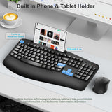 Combo de teclado y mouse inalámbricos, teclas de onda ergonómicas d...