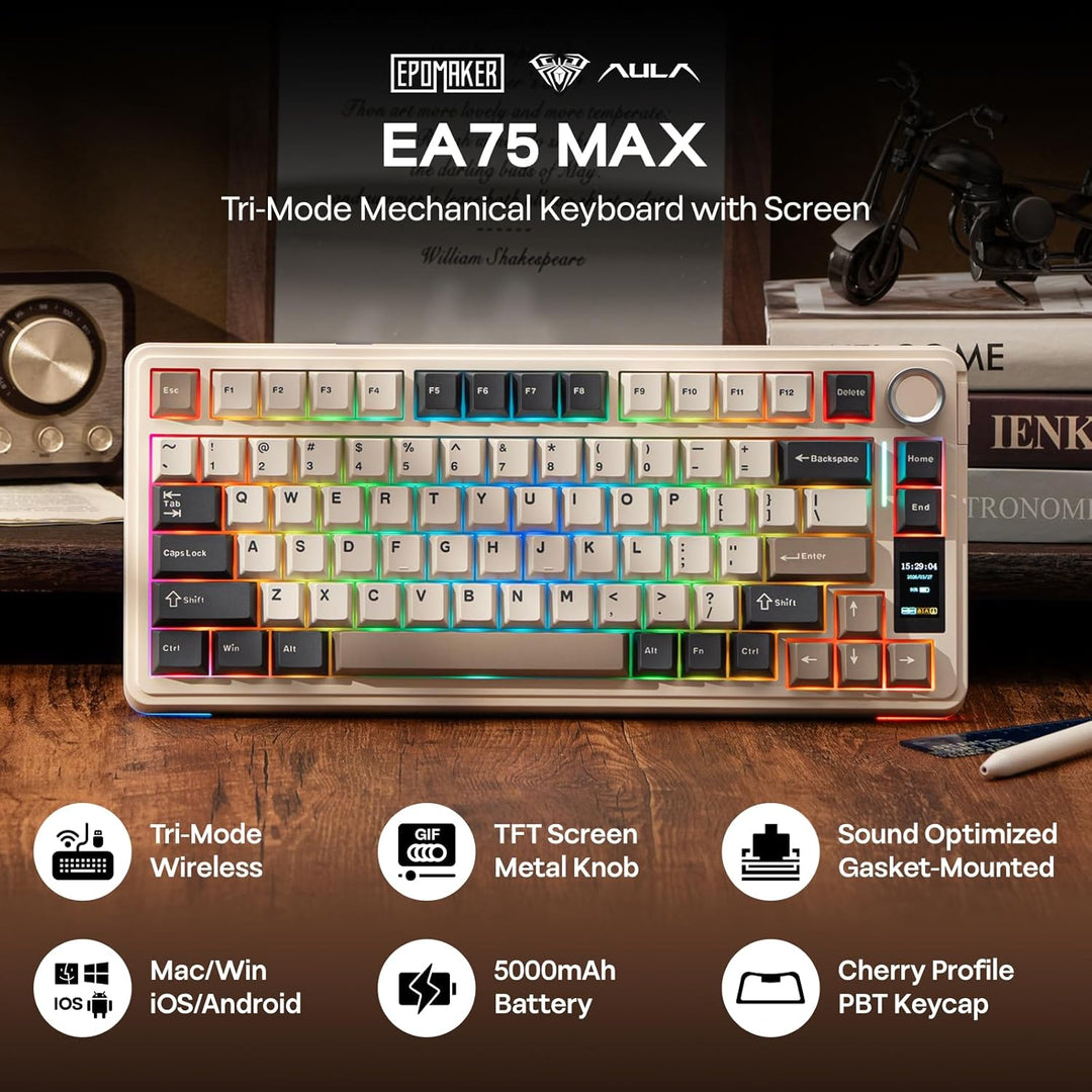 EPOMAKER X Aula EA75 MAX Teclado inalámbrico para juegos con pantal...