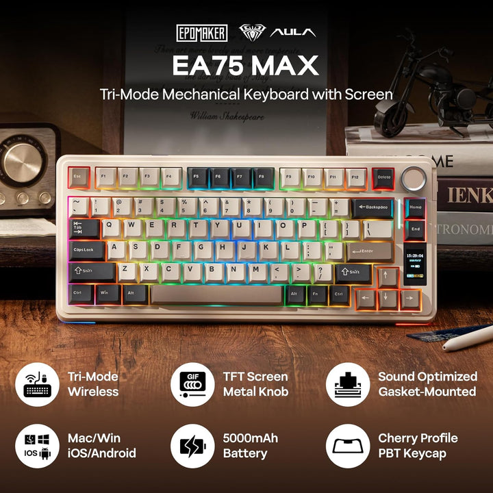 EPOMAKER X Aula EA75 MAX Teclado inalámbrico para juegos con pantal...