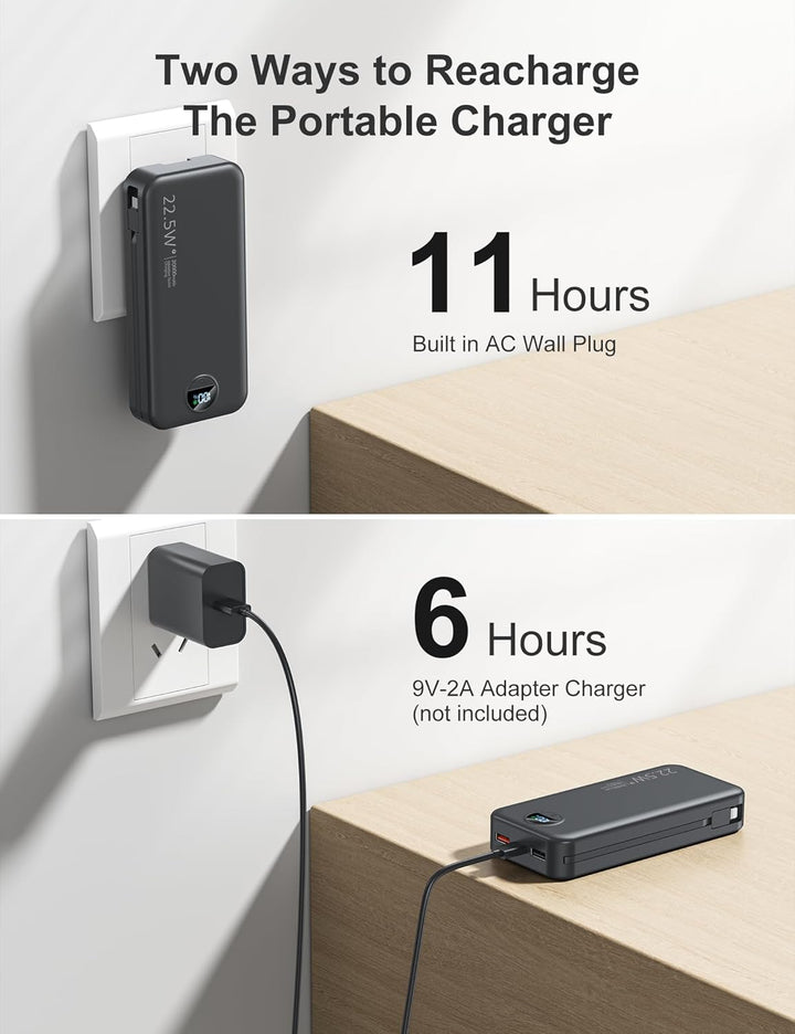 aonidi Cargador ultraportátil de 20000 mAh PD20W con cables integra...
