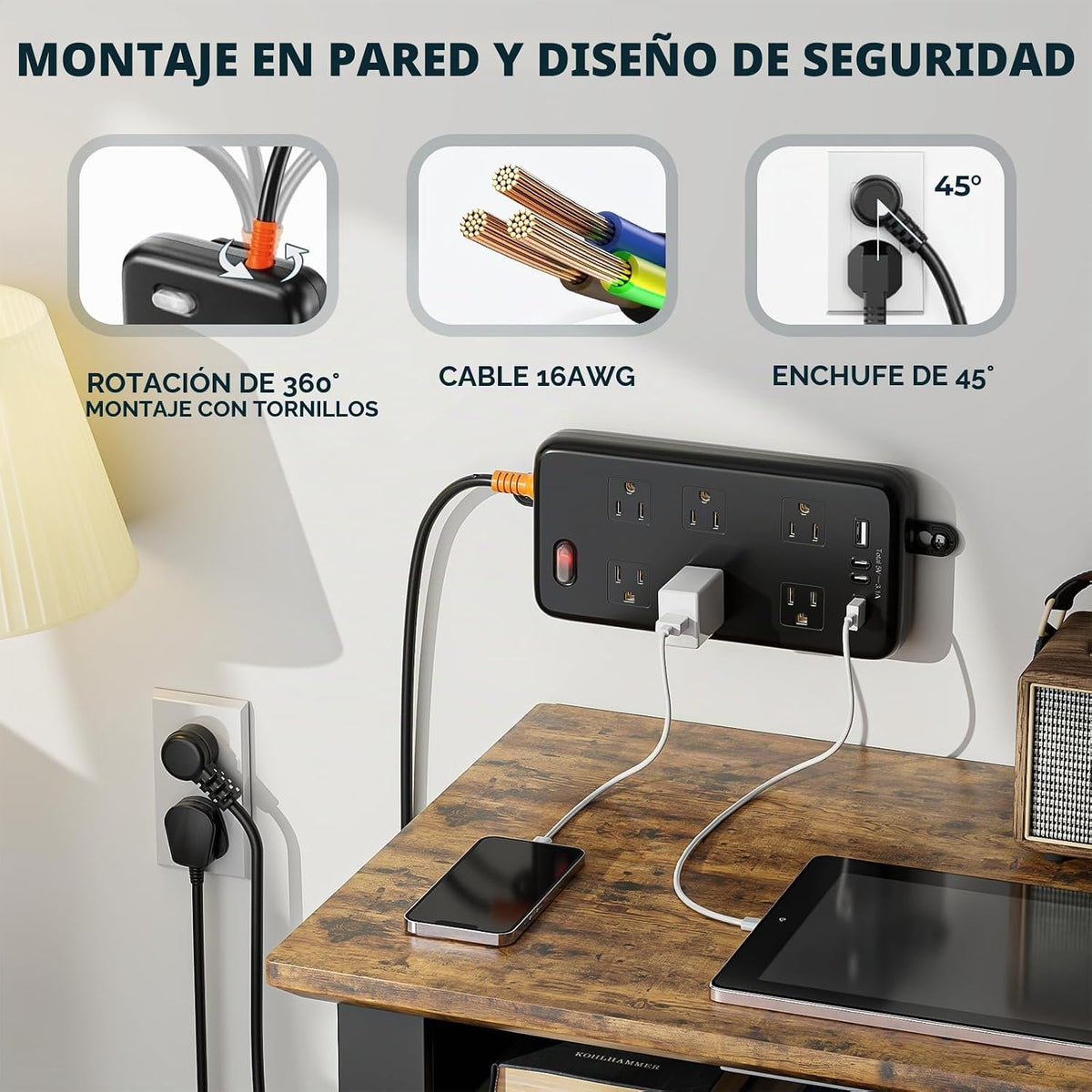Regleta de alimentación para exteriores resistente a la intemperie, cable