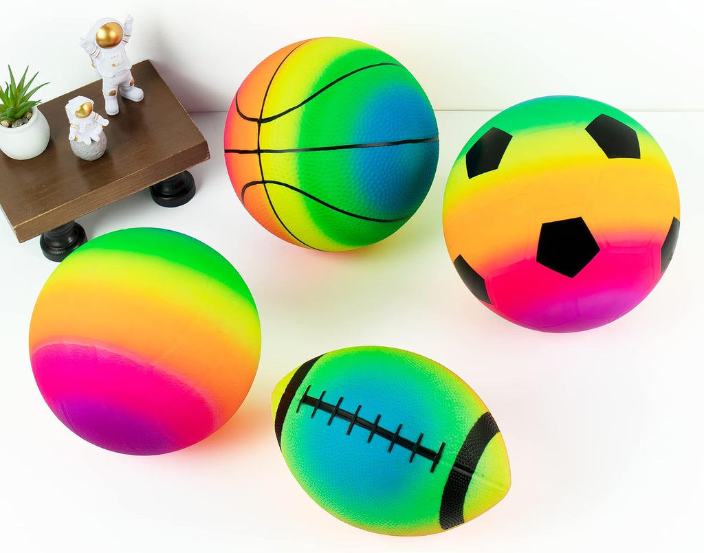 Juego de 4 Pelotas Deportivas Arcoíris, Set de Pelotas Inflables Multi-Deportes de 8.5 pulgadas