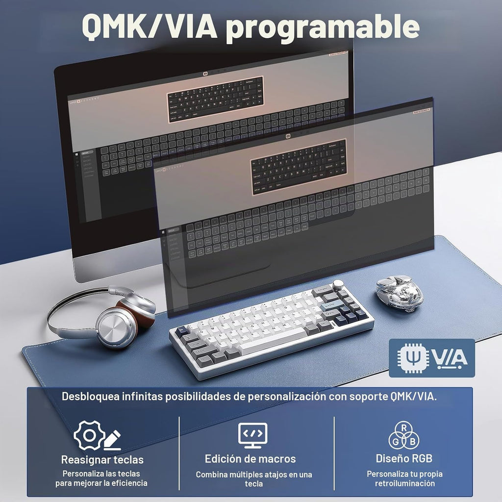 YUNZII Teclado mecánico inalámbrico de aluminio AL68 (plata, Gateron cero)