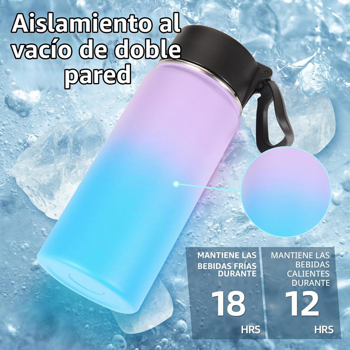 Paquete de 4 botellas de agua para niños de 16 OZ a granel, botellas deportivas aisladas con tapa de pajita, botella de acero inoxidable con asa para mantener el frío, vasos de doble pared