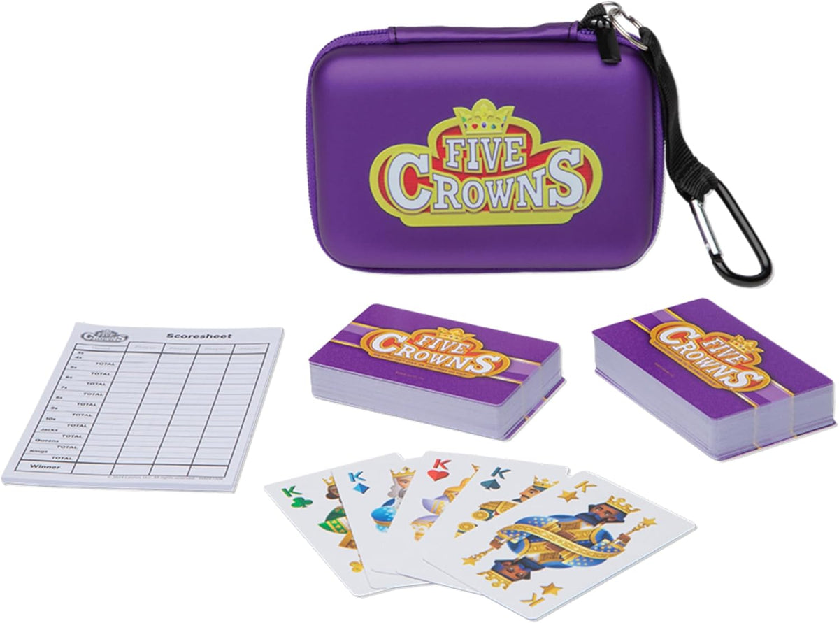 Five Crowns Estuche de Viaje Juego de Cartas estilo Rummy para Niños, Noche de Juegos en Familia