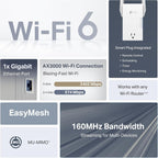 TP-Link RE765X AX3000 Extensor de alcance WiFi 6 con enchufe inteligente integrado de paso directo | Repetidor inalámbrico de doble banda con puerto Ethernet | Hasta 2400 pies cuadrados, 64