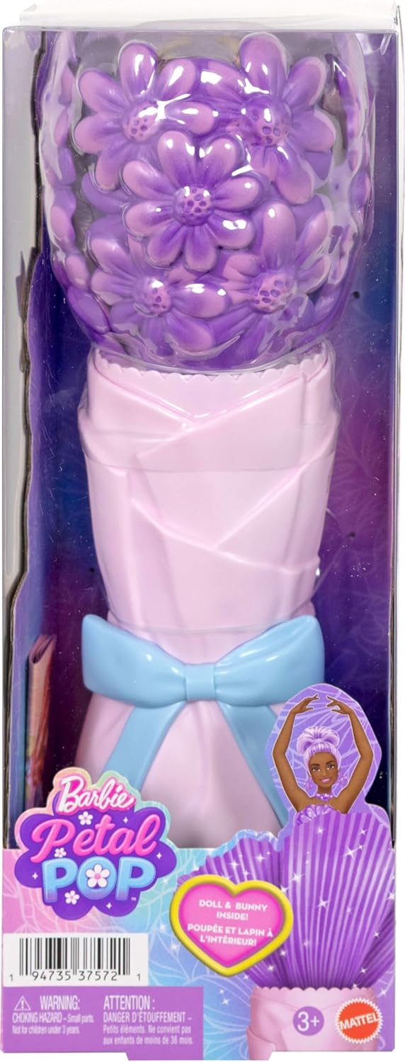 Barbie Muñeca perfumada Petal Pop con vestido floral morado y acces...