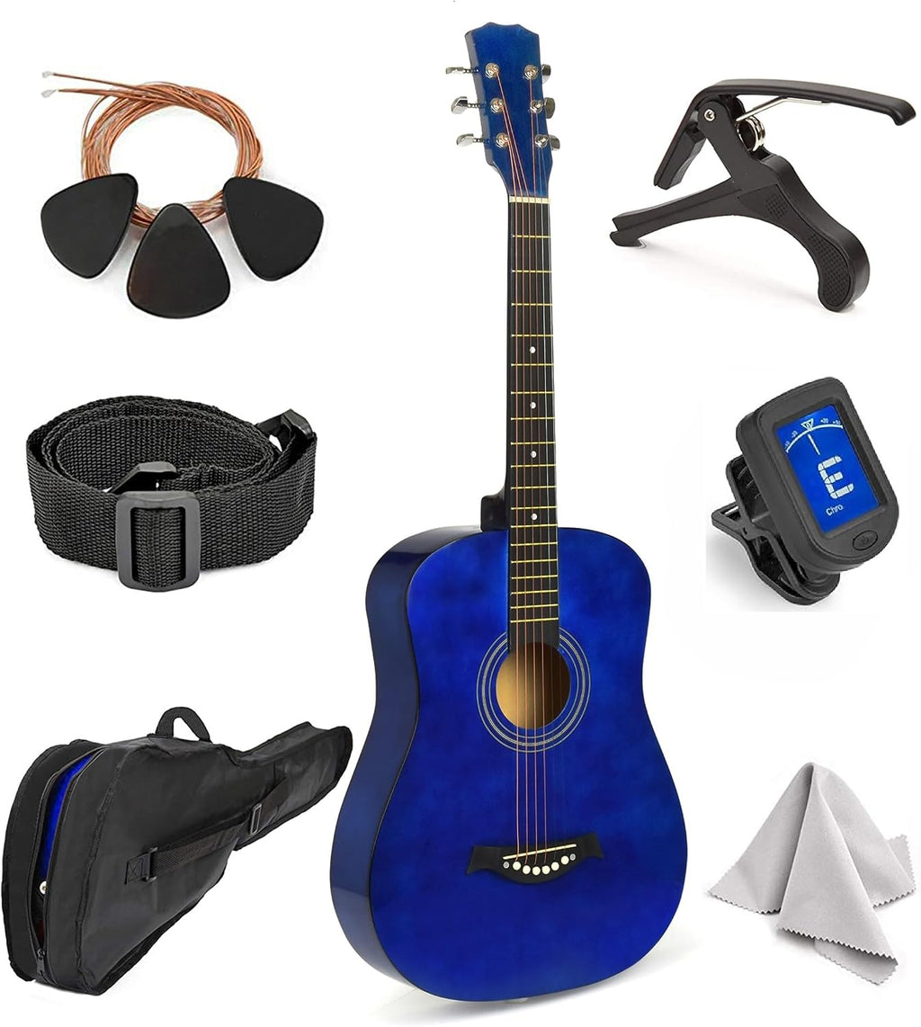 Guitarra de madera de 30 pulgadas con funda y accesorios para niños, niñas y principiantes - Azul