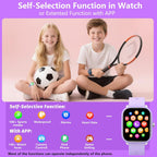 Wach - Reloj inteligente para niños de 6 a 15 años, monitor de actividad física de 1.8 pulgadas, no necesita teléfono, podómetro, monitor de sueño resistente al agua, juego de rompecabezas para niñas, niños, adolescentes, regalo de cumpleaños (morado)