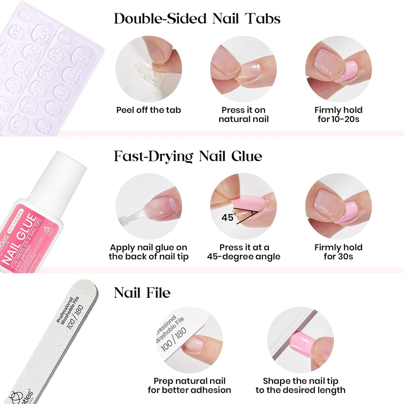 Beetles - Kit de uñas postizas a presión, 720 unidades, 24 colores,...