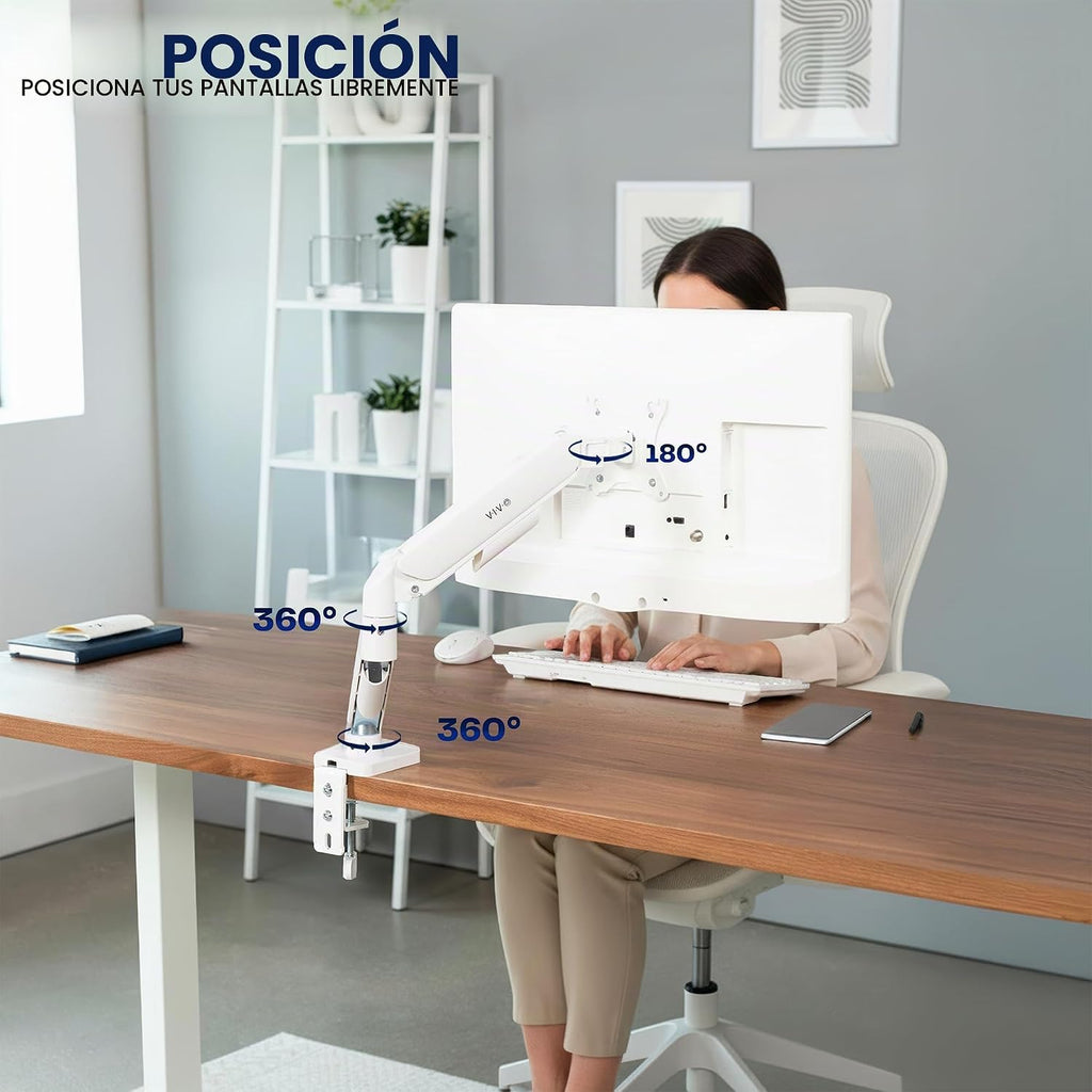 VIVO Soporte para monitor individual, brazo totalmente ajustable para pantalla de 17 a 32 pulgadas, soporte de escritorio articulado mecánico, configuraciones de juegos y oficina, VESA 75x75, 100x100, máximo 19.8 libras, clásico, blanco, STAND-V001OW