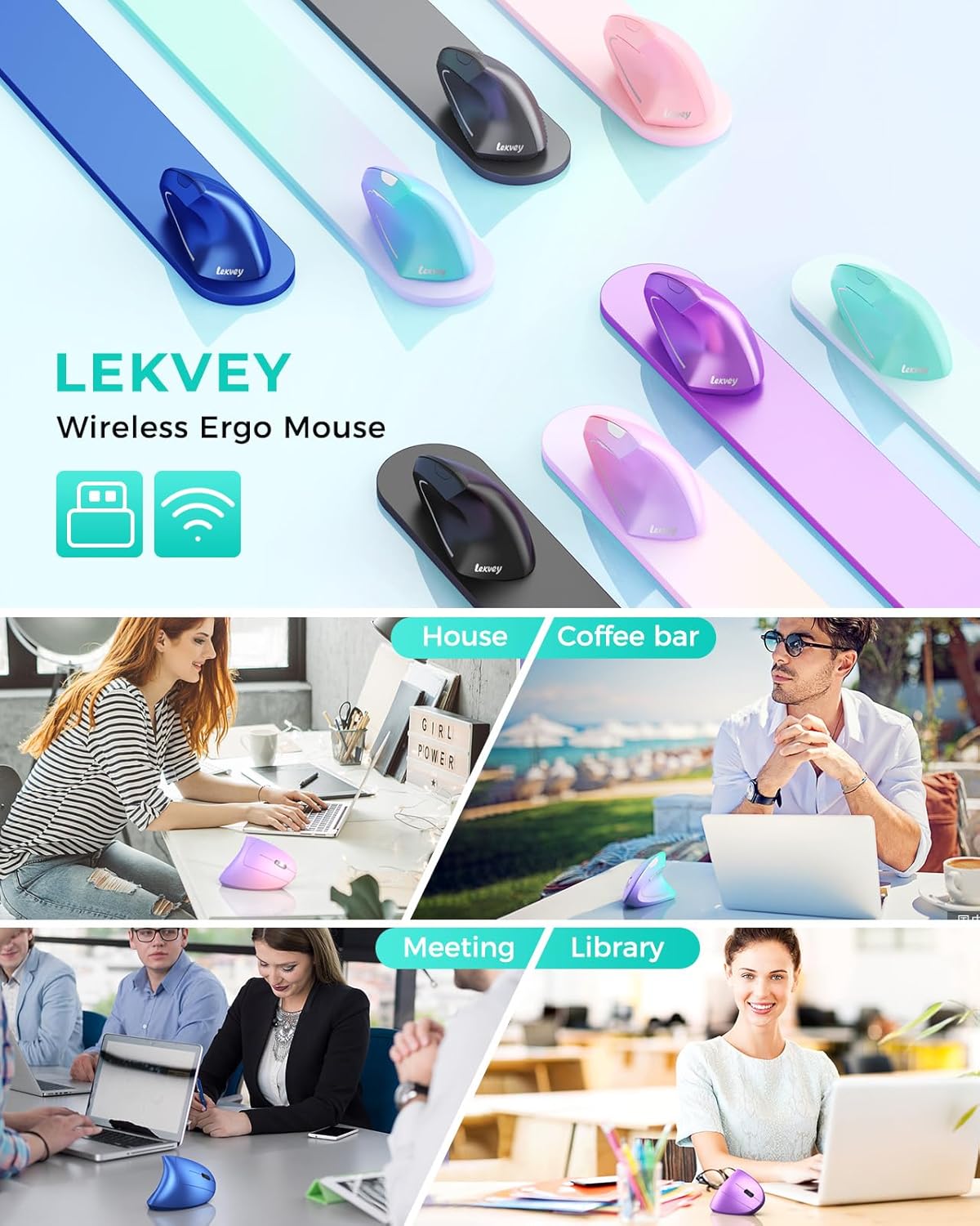Lekvey Ratón ergonómico, ratón inalámbrico vertical recargable de 2...