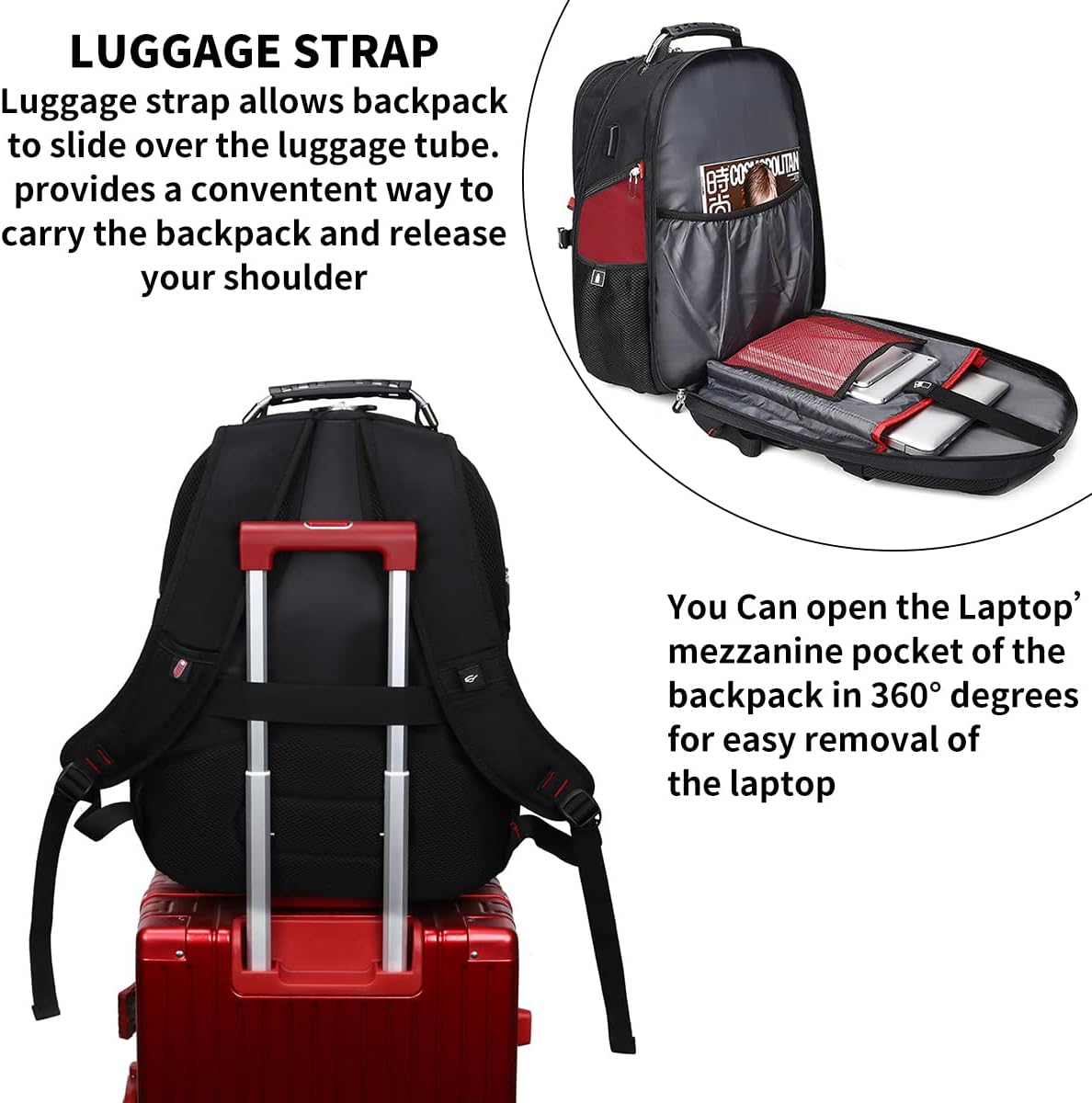 SHRRADOO Mochila de viaje extragrande para laptop de 50L con puerto...