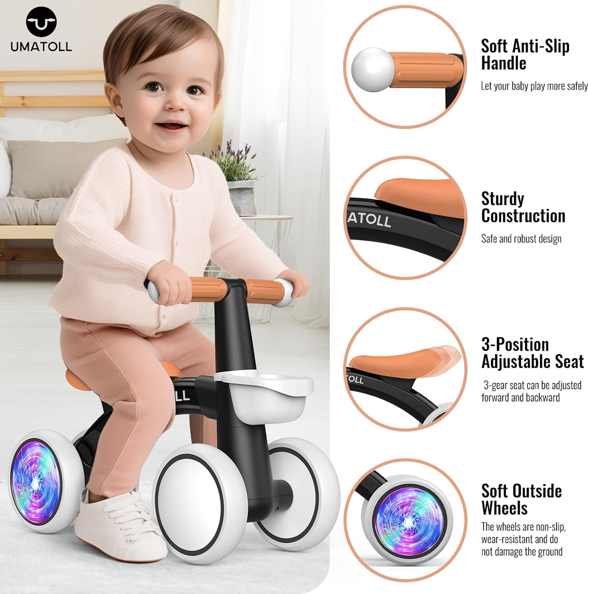 Umatoll Juguete de bicicleta de equilibrio para bebé para niño de 1 año