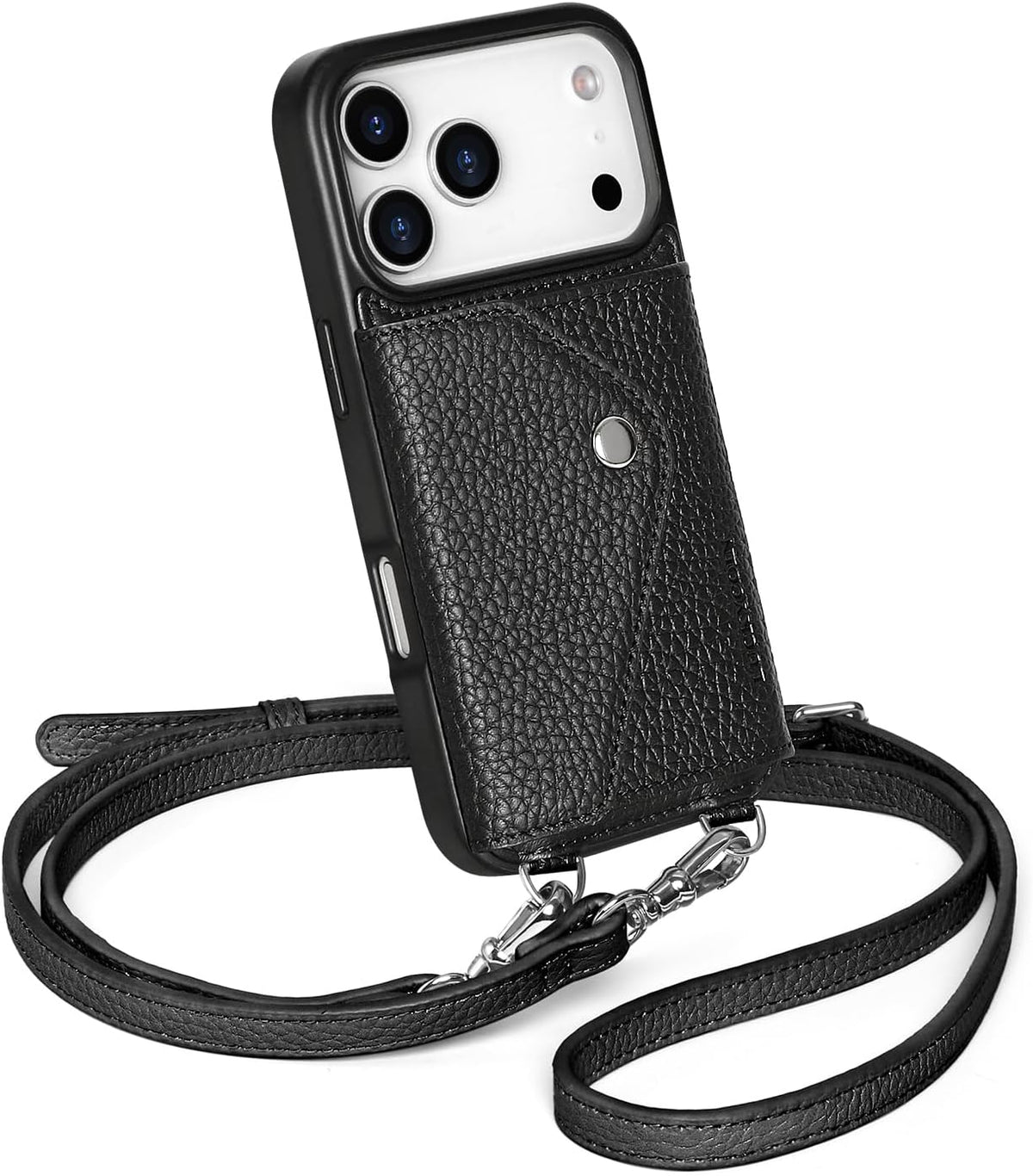 Funda tipo cartera cruzada para iPhone 18 Pro con tarjetero expandible, bolso de cuero de grano completo de primera calidad con correa ajustable, funda de cartera manos libres para mujer