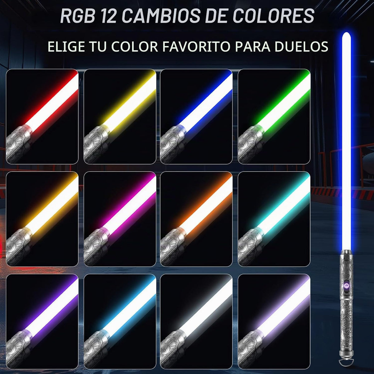 Sable de luz para duelos pesados Pro, movimiento suave, control de movimiento, empuñadura de metal, 16 fuentes de sonido, espada blaster, accesorios para Halloween, cosplay (RGB premium, hoja