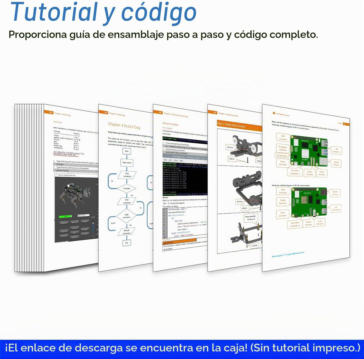 FREENOVE Kit robot para perro Raspberry Pi 5 4 B 3 B+ Zero 2 W, caminar, autoequilibrio, reconocimiento facial, rastreo de bolas, rango ultrasónico, control de aplicación, cámara, servo (frambuesa Pi no incluida)