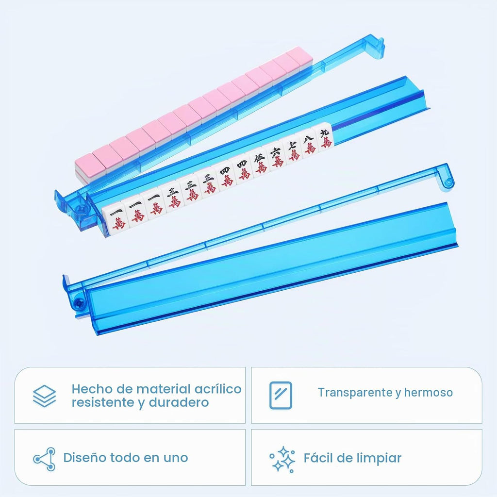Soportes Premium Transparentes para Mahjong con Empujadores, Paquete de 4 Soportes Antideslizantes de Acrílico
