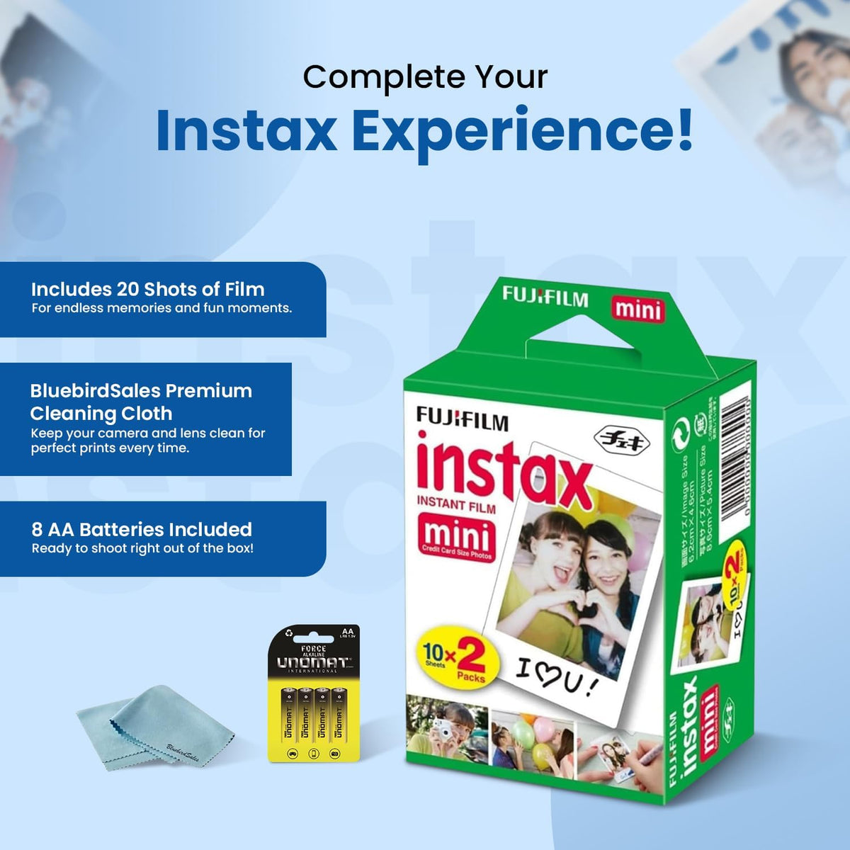 Fujifilm Película instantánea Instax Mini, 20 disparos (10 hojas x...