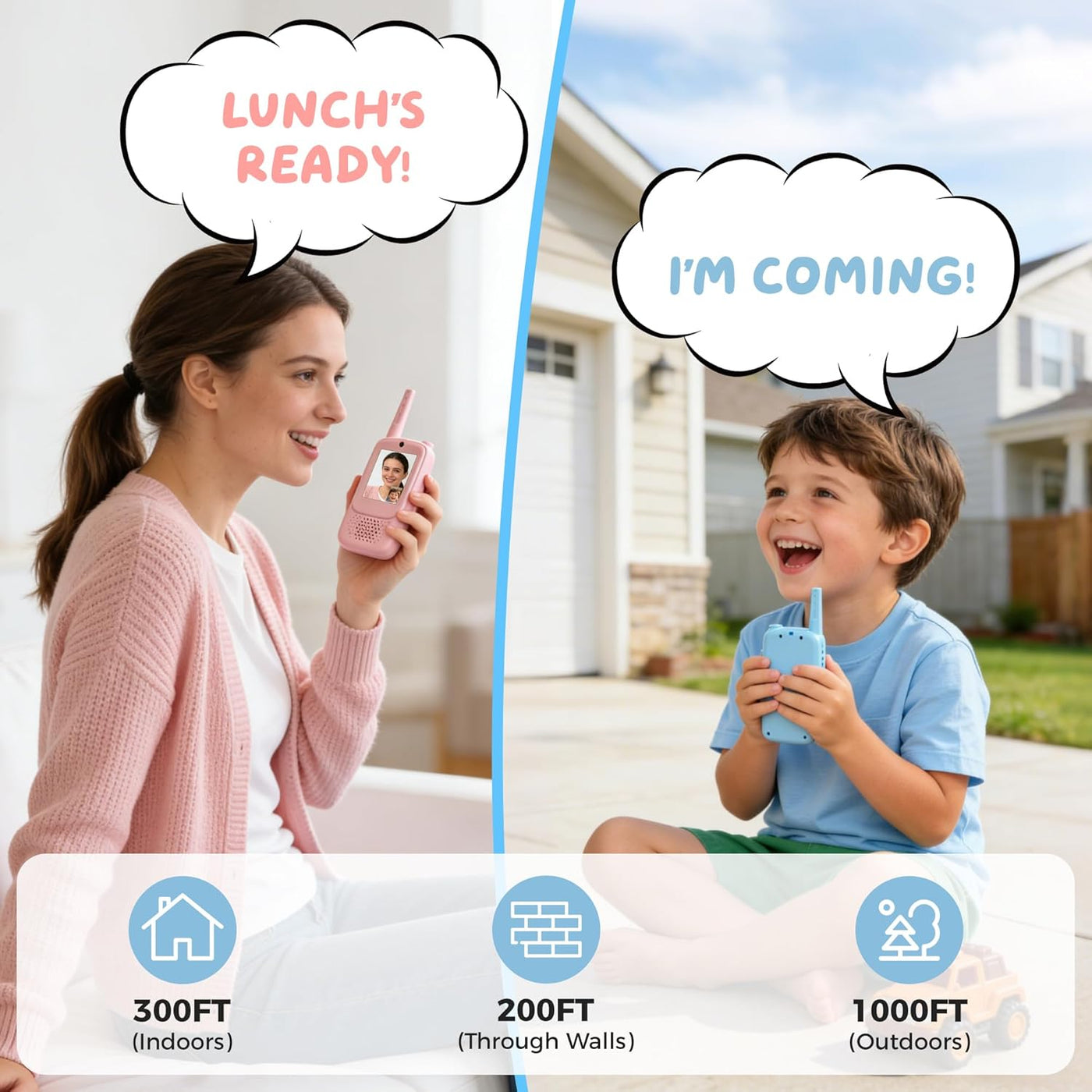 Walkie Talkies de video para niños paquete de 2 walkie