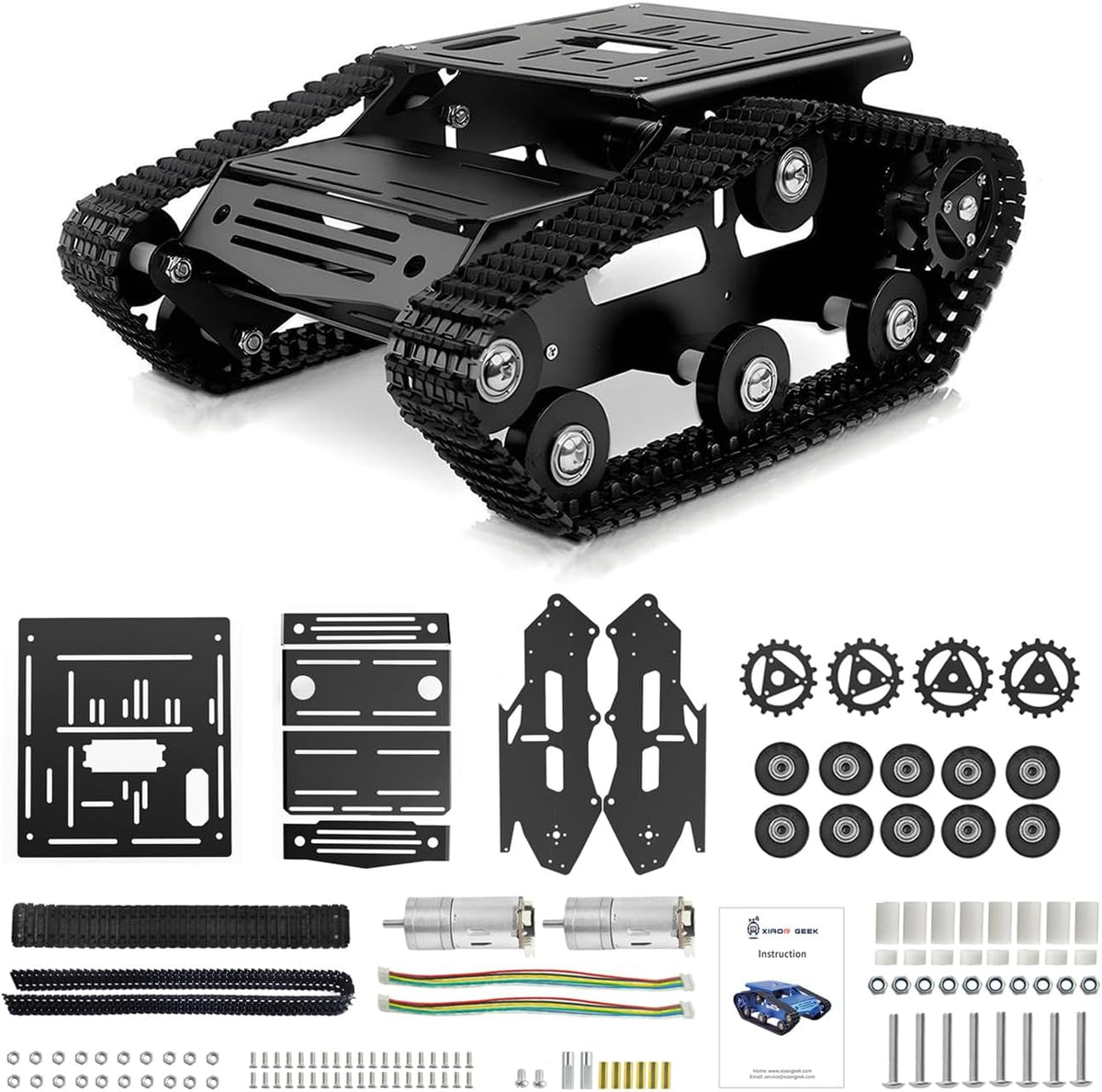 Chasis de coche tanque con motor, chasis de robot con amortiguación, plataforma móvil robótica de metal completo, chasis de pista para RaspberryPi Arduino DIY Maker kit de chasis de coche robot