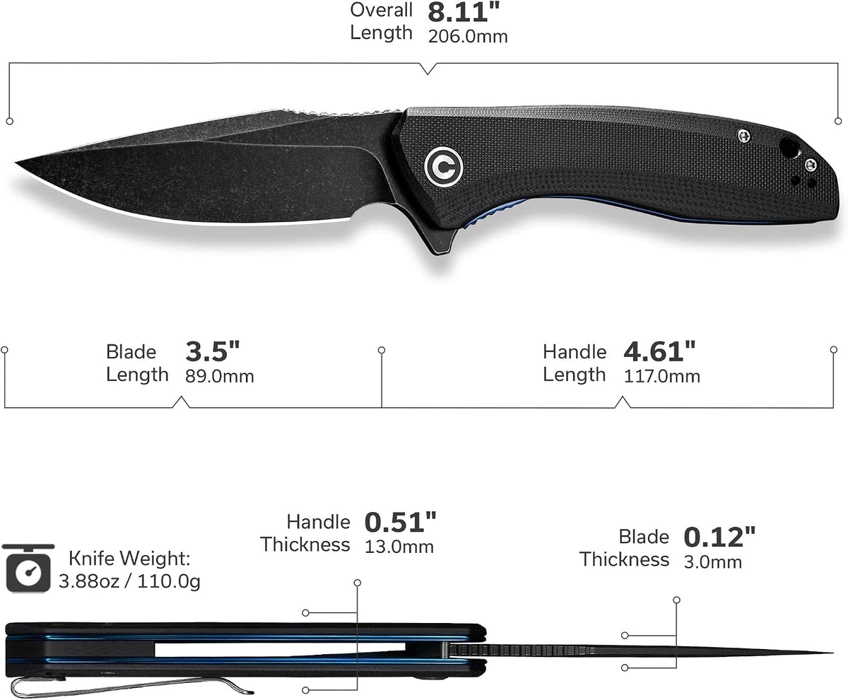 CIVIVI Baklash - Cuchillo de bolsillo plegable, hoja de 3.5 pulgadas, mango G10 C801H