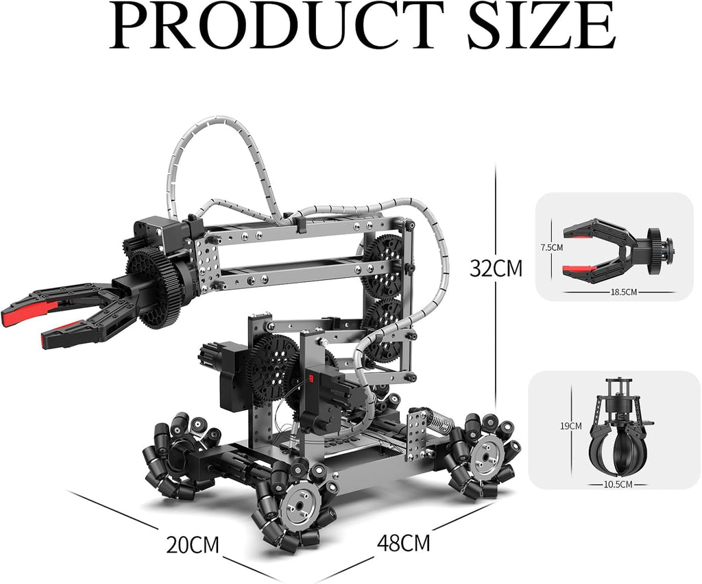 Kit de brazo robótico, brazo robótico flexible de control remoto con agarre de 360° y ruedas, kit de ciencia 2 en 1, el mejor regalo de cumpleaños para niños y adultos, no requiere montaje (con regalo)