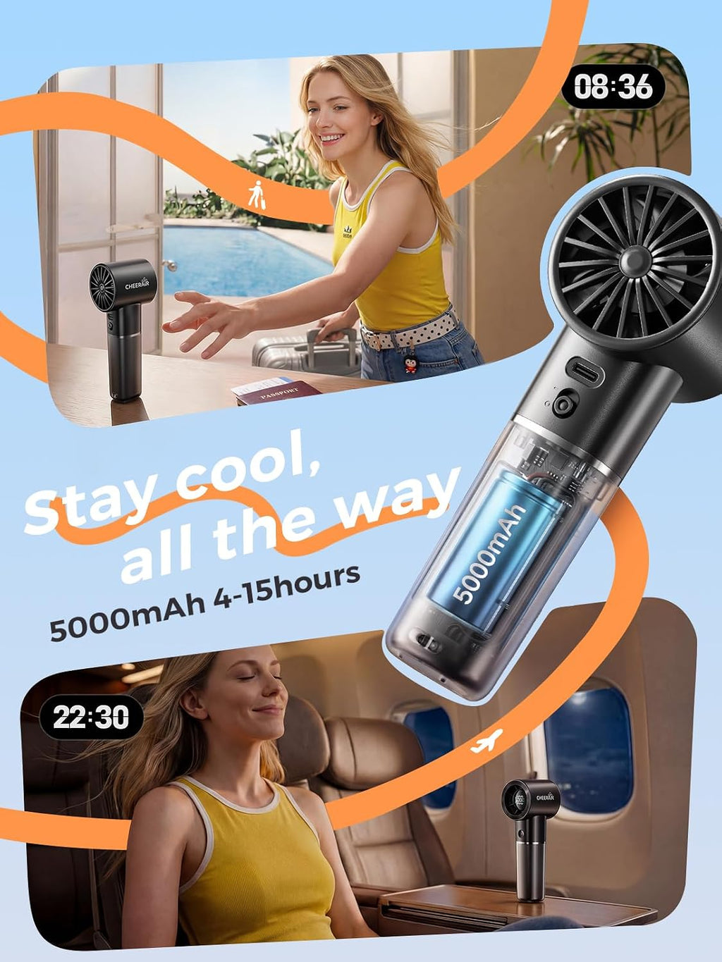 CHEERAIR - Ventilador portátil de mano, mini ventilador recargable...