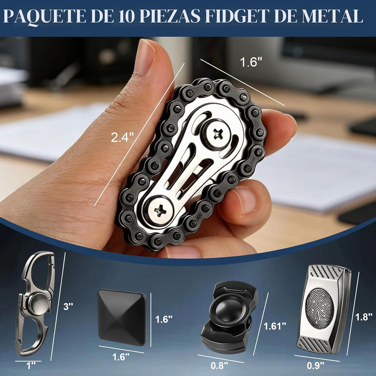 Juego de 10 juguetes antiestrés EDC de metal de alta calidad, silenciosos para adultos, juguetes sensoriales para aliviar el estrés para TDAH TOC, deslizadores de metal resistentes, juguetes