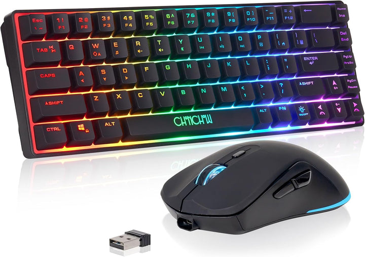 CHONCHOW Combo de teclado y mouse inalámbricos 60 % para juegos, re...